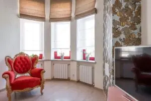 Bay windows in a living room showcasing Philadelphia bay and bow window options.